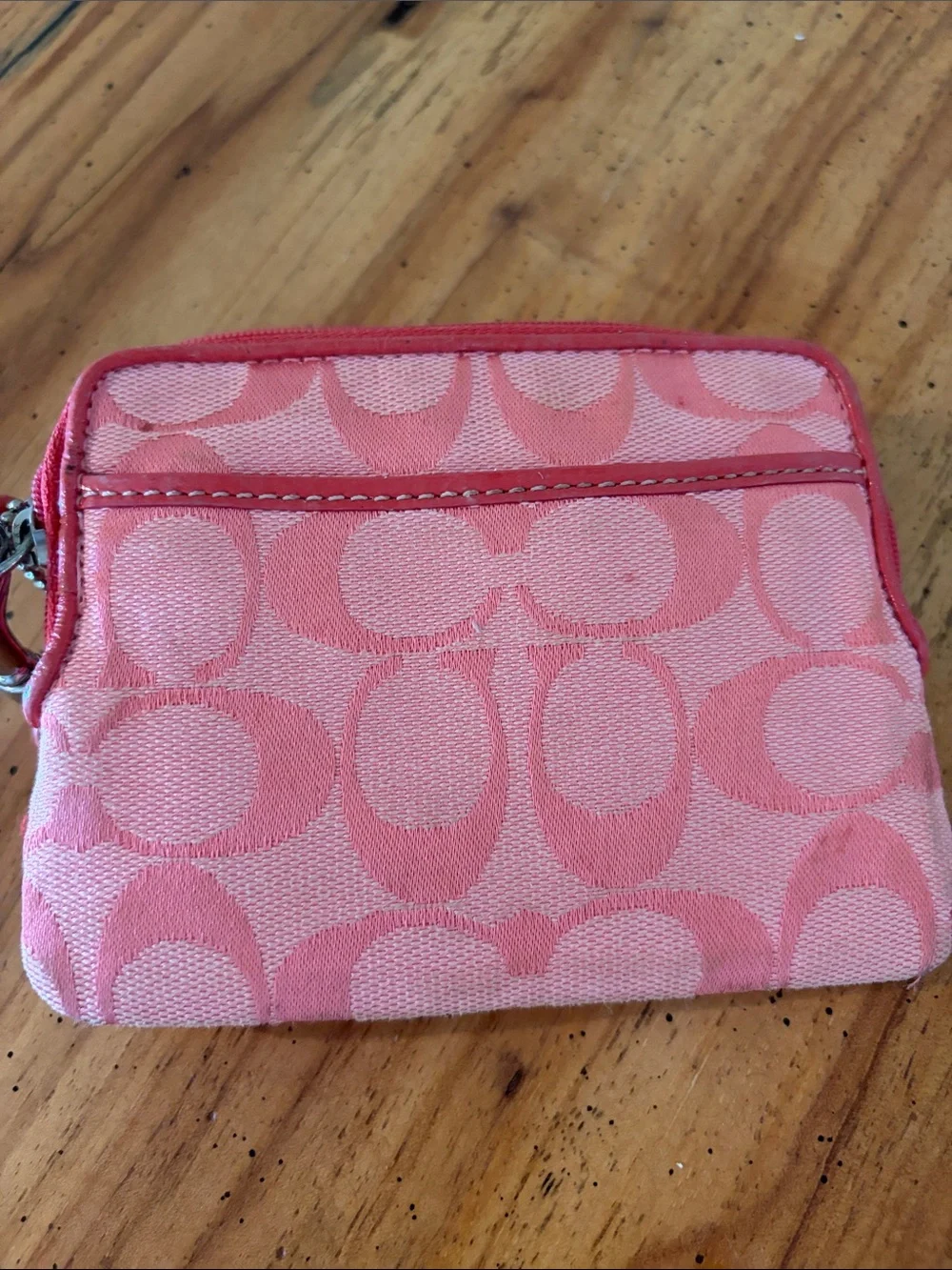 Coach Coral Pink Signature Wristlet with Detachable Strap